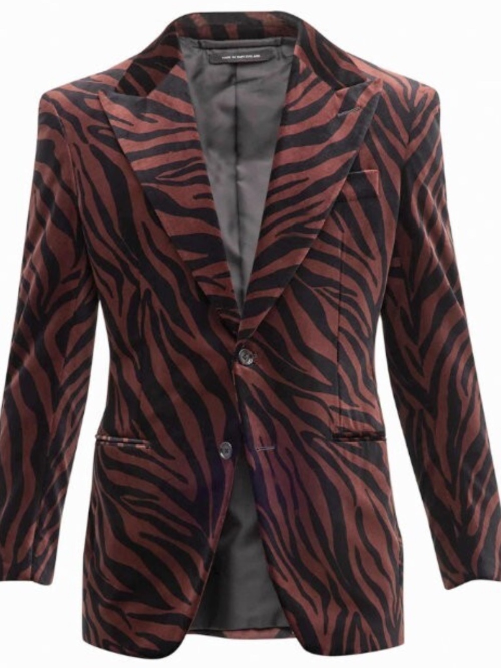 Tom Ford Cooper Brown Black Zebra Print Cotton Velvet Dinner Jacket 46 US 36